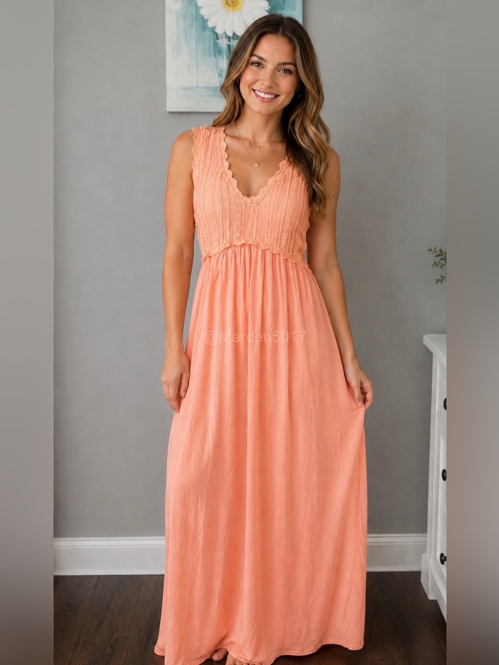 POL Sleeveless Lace Bodice Maxi Dress Coral Orange Sizes S, M , L - Picture 4 of 11